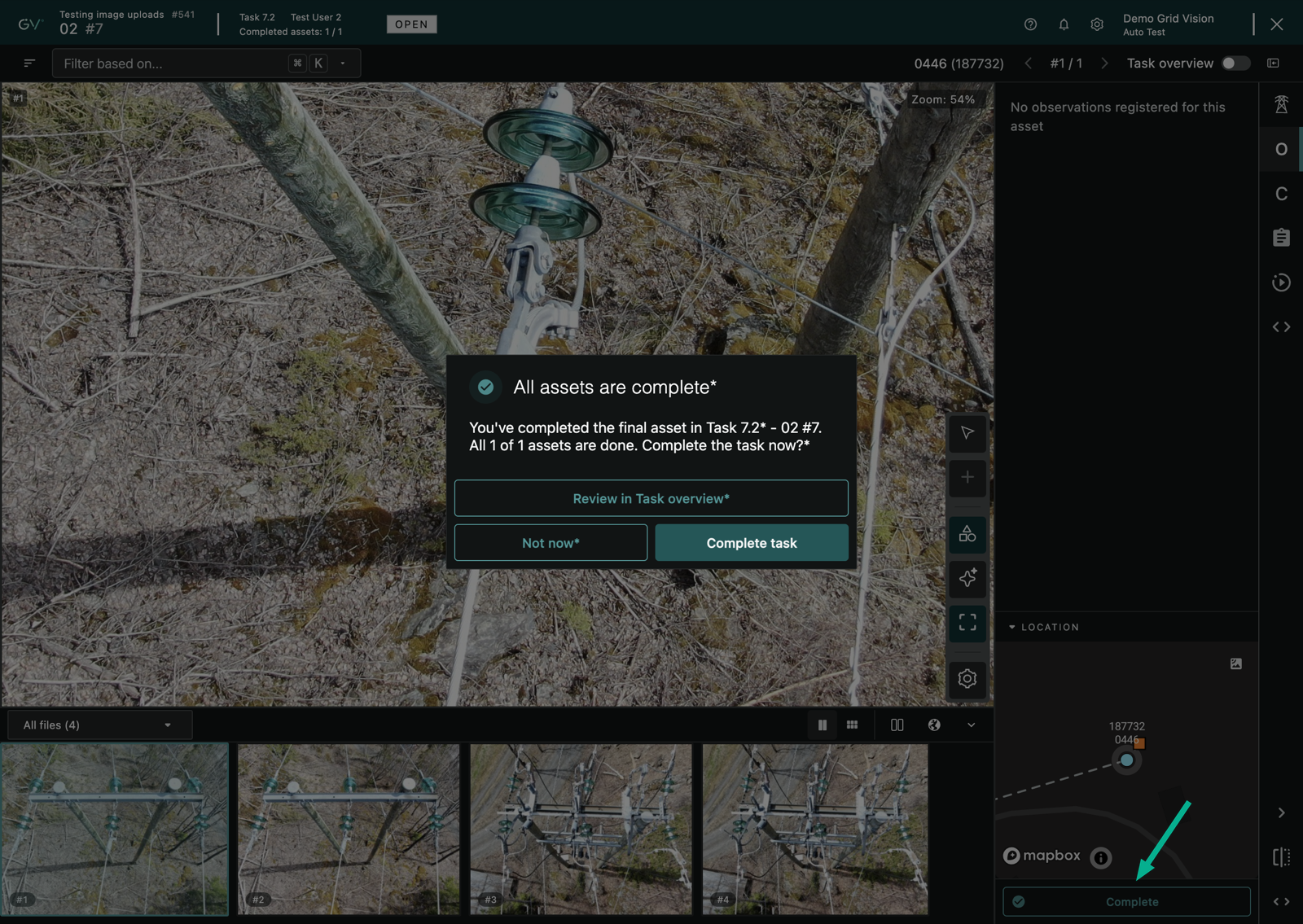 The Complete control on an asset, with the prompt to complete the task after the final asset