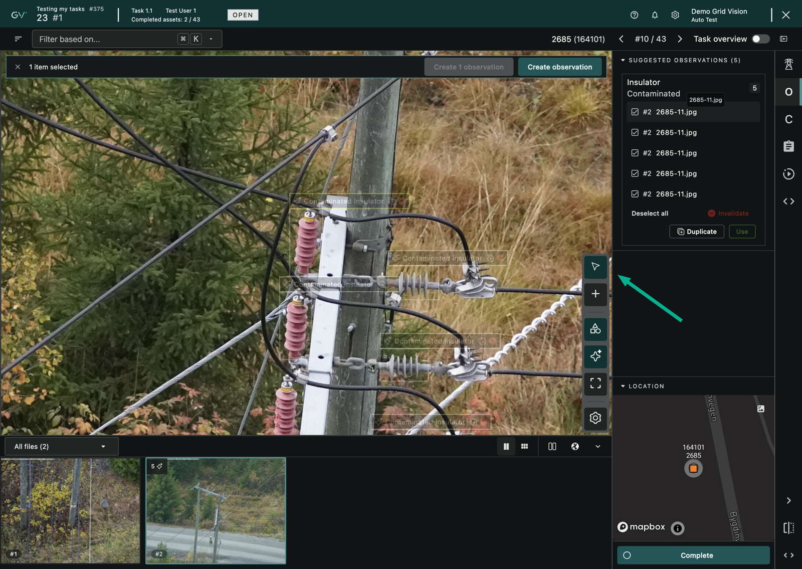 The multi-select toggle active on the image toolbar, with the selection banner shown
