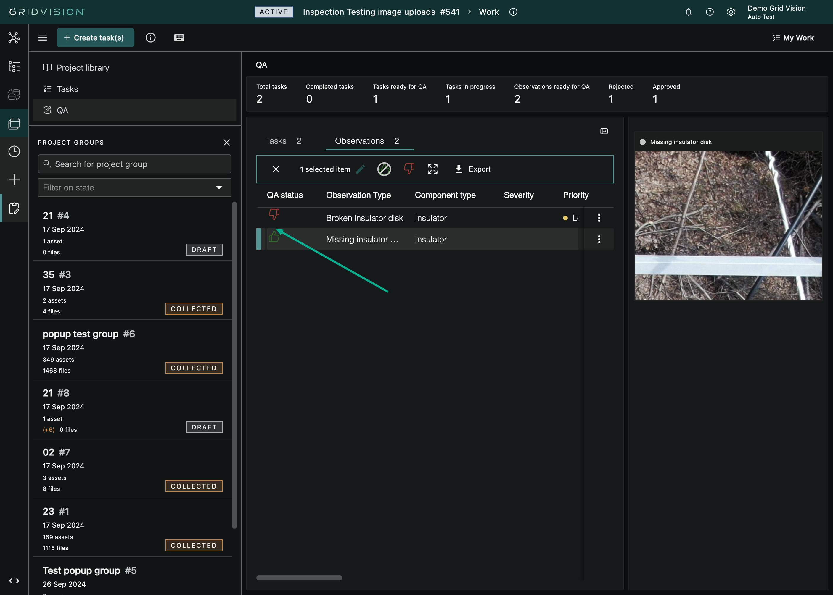 Approving and rejecting observations on the QA Observations tab