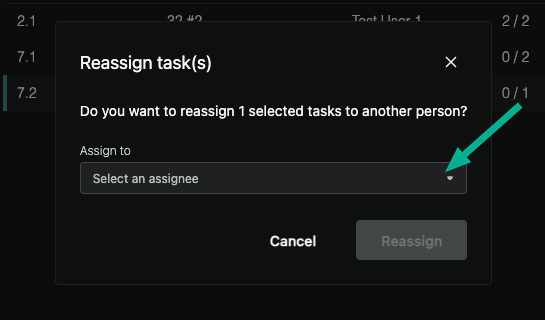 Reassign task(s) pop-up
