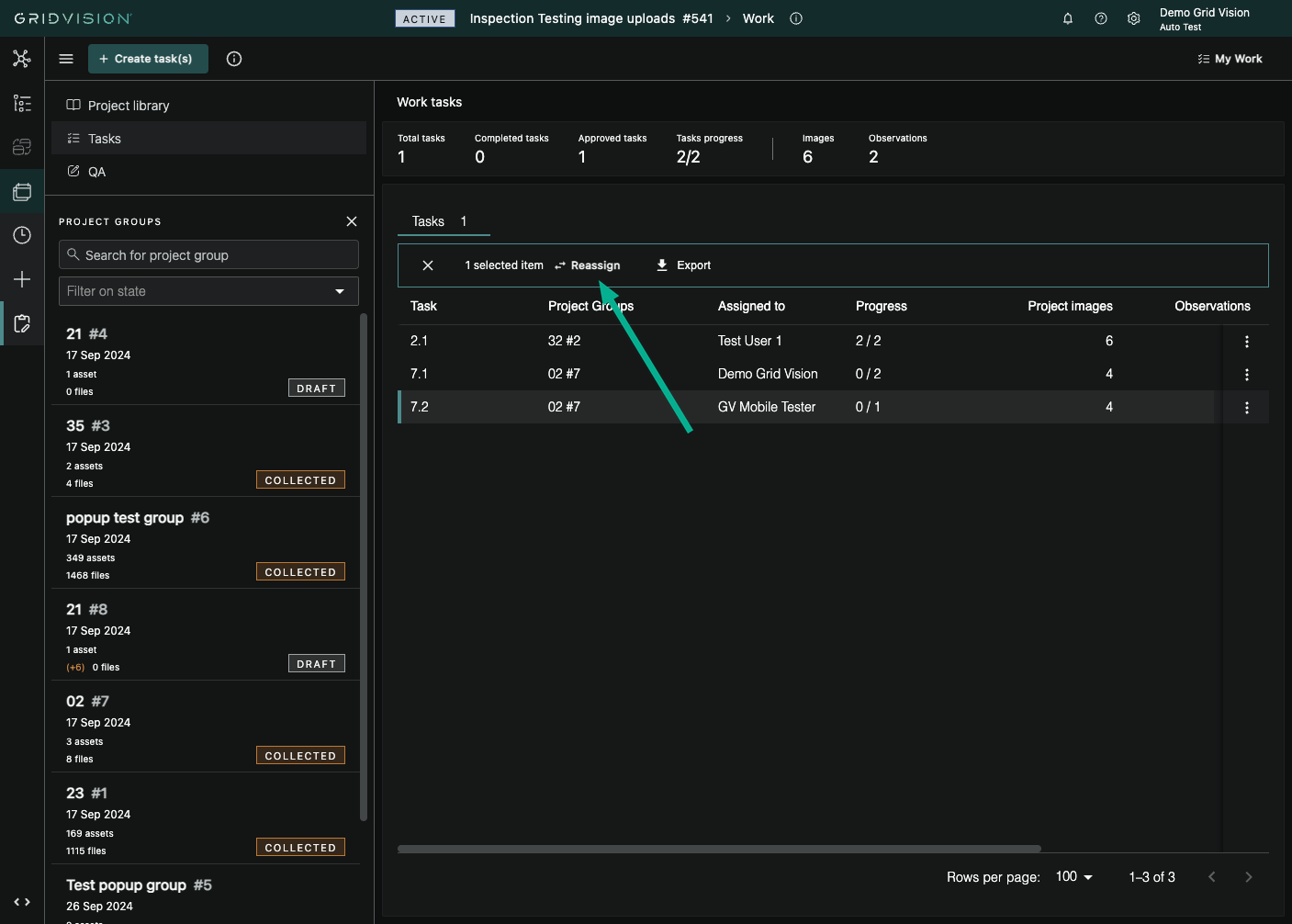 Reassign button on the tasks banner